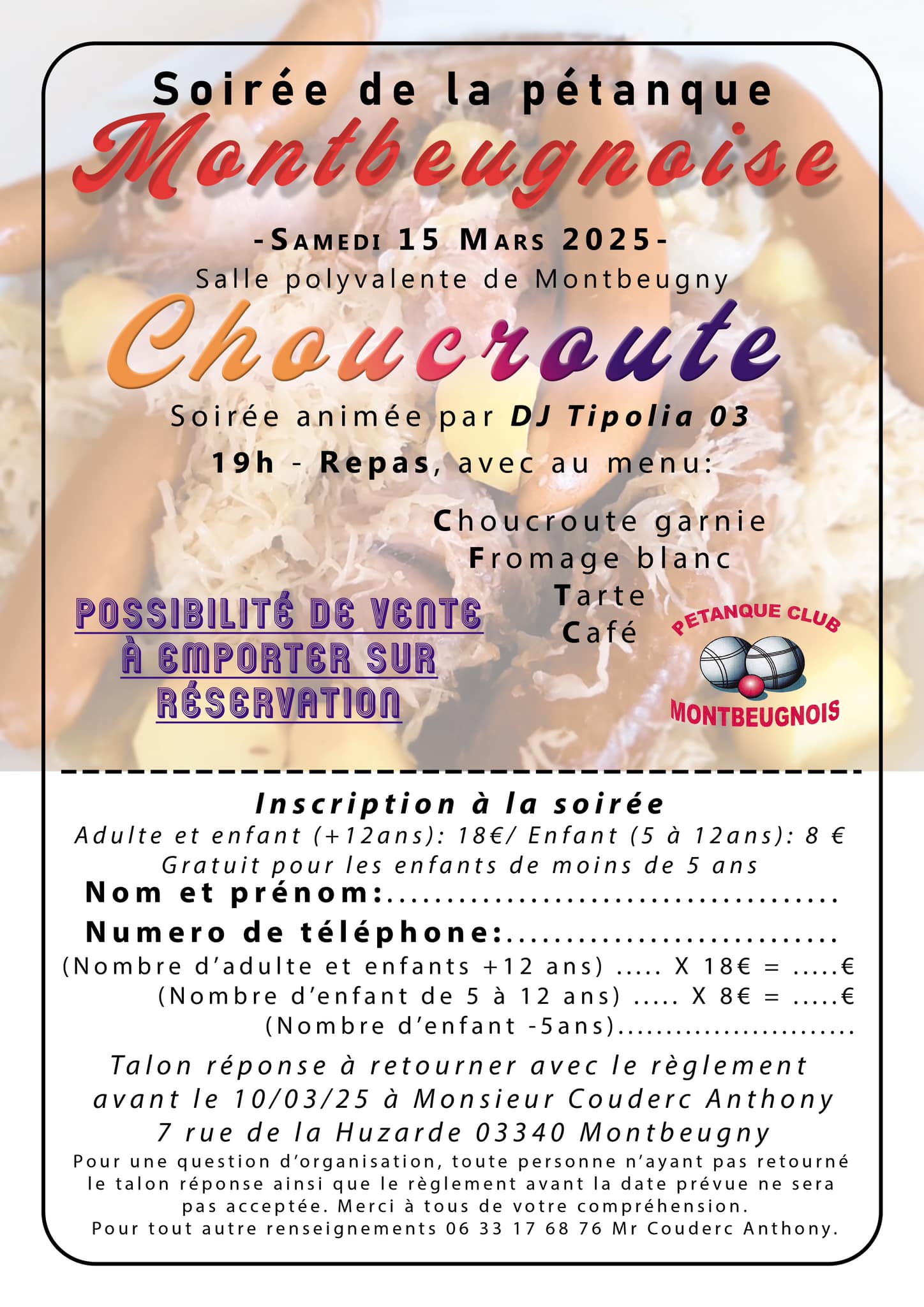 Soirée choucroute du Pétanque Club Montbeugnois