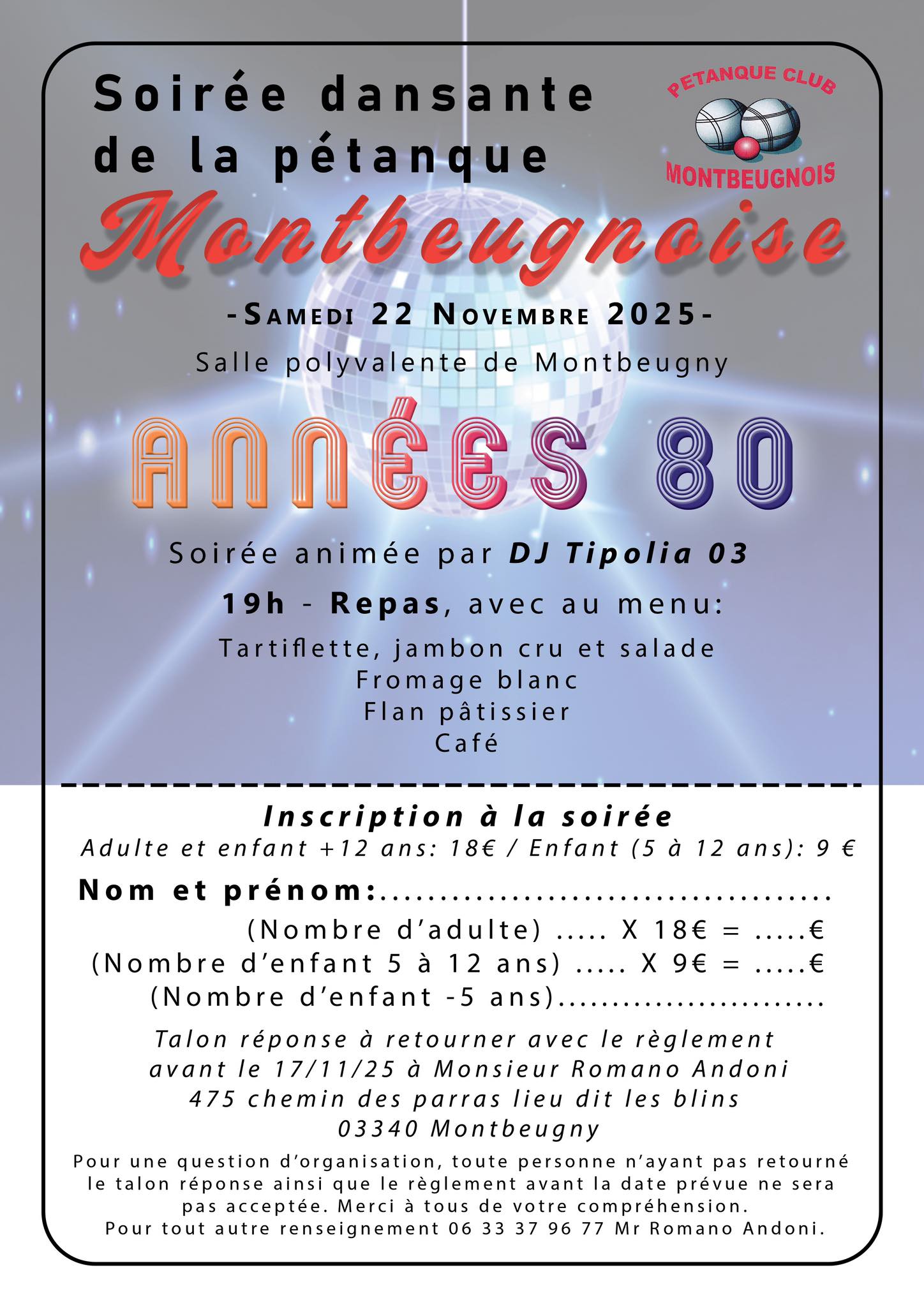 Soirée tartiflette du Pétanque Club Montbeugnois
