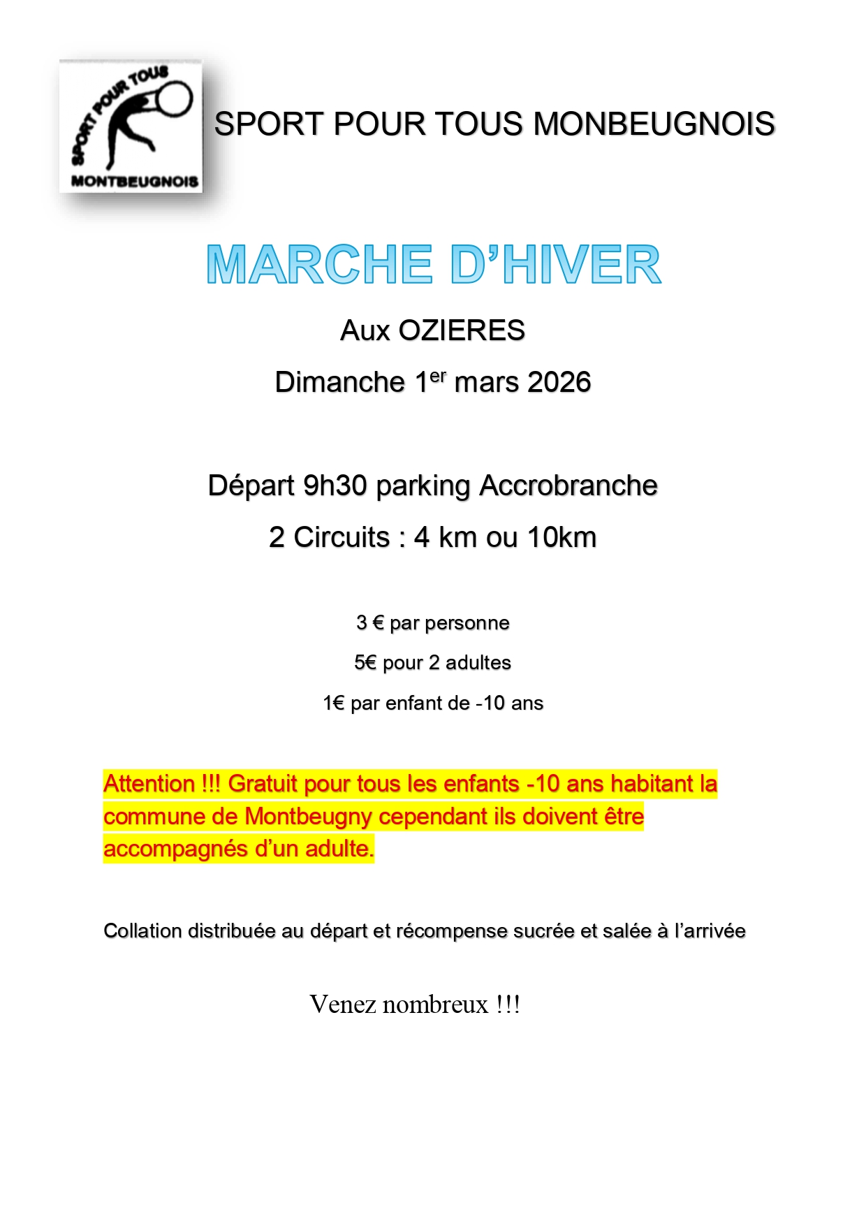 Marche d'hiver de Sport pour Tous Montbeugnois