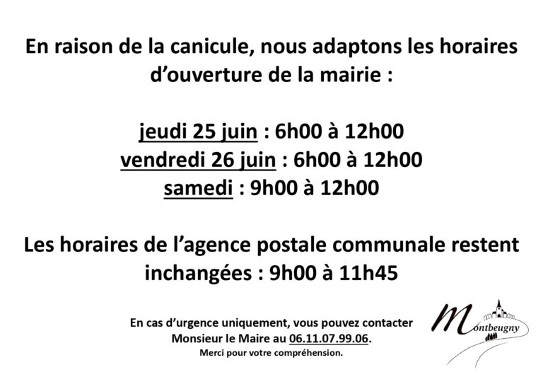 Horaires canicule – Mairie